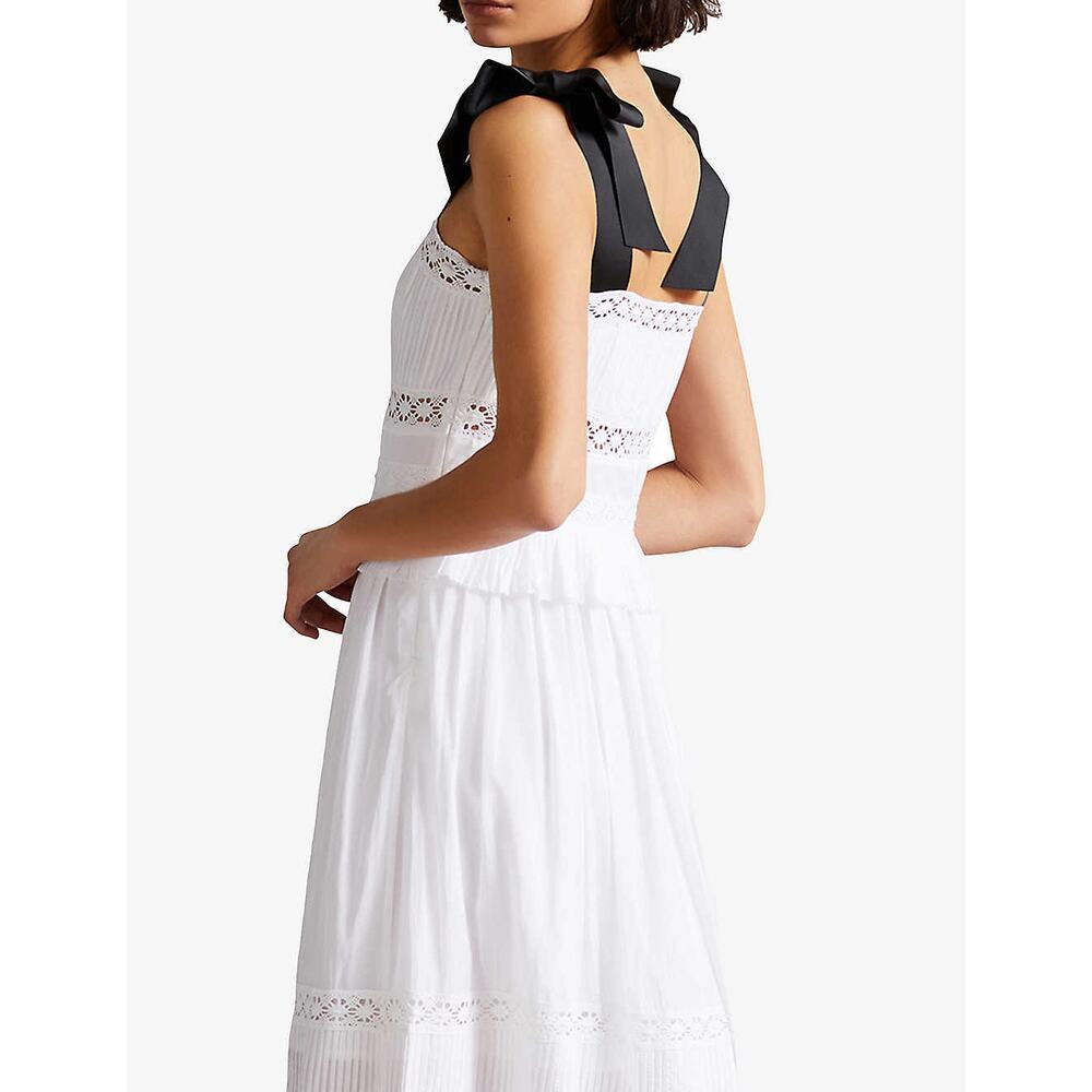 Ted Baker London Promis Eyelet Inset White Midi Dress Size 2 / US Size Small NWT - Picture 3 of 13